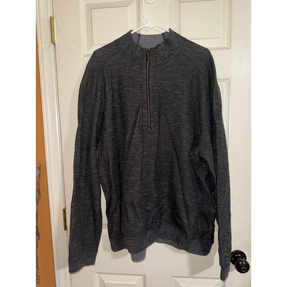 Tommy‎ Bahama Sweater Reversible Long Sleeve Gray Men  2XL Cotton Blend